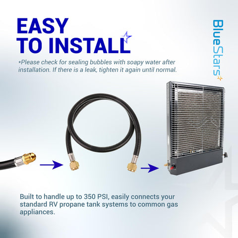 BlueStars propane hose with brass fittings ensures durable, corrosion-resistant sealing in outdoor use