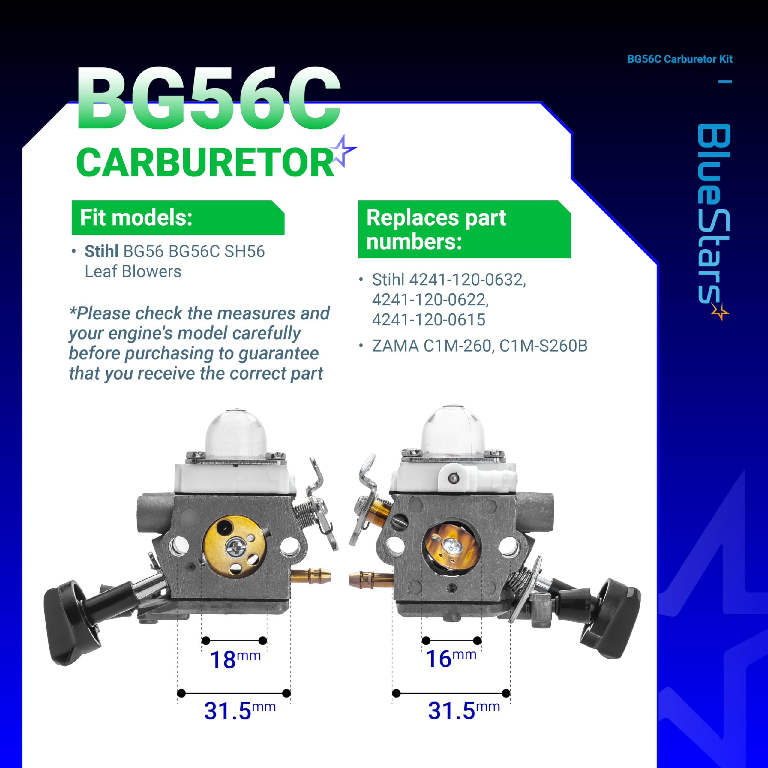 BlueStars spark plug supports reliable ignition for consistent power.