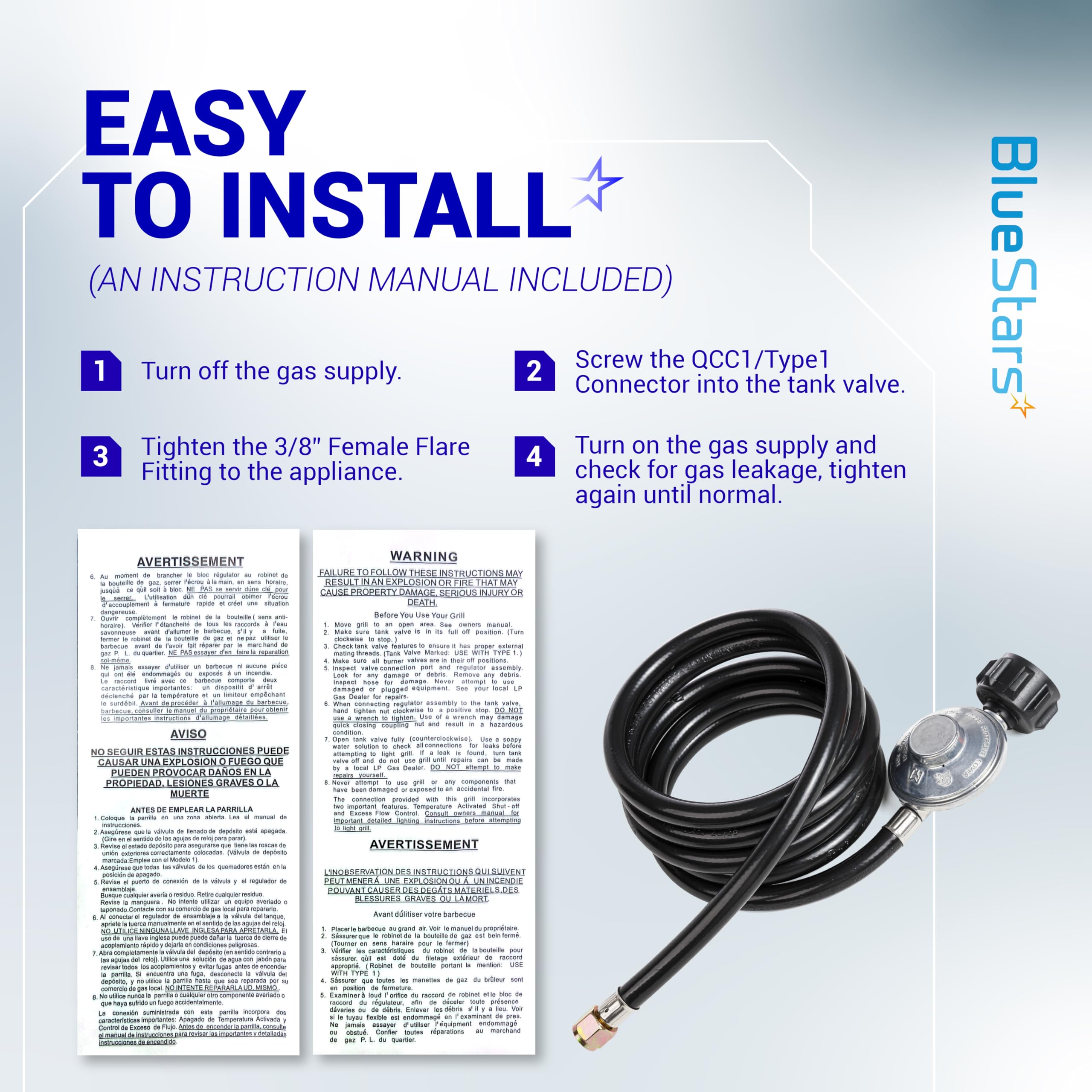 BlueStars stable-flow regulator maintains consistent gas flow.