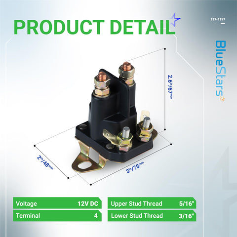 BlueStars starter solenoid 4-terminal connection highlighting reliable electrical pathways for lawn mower launches