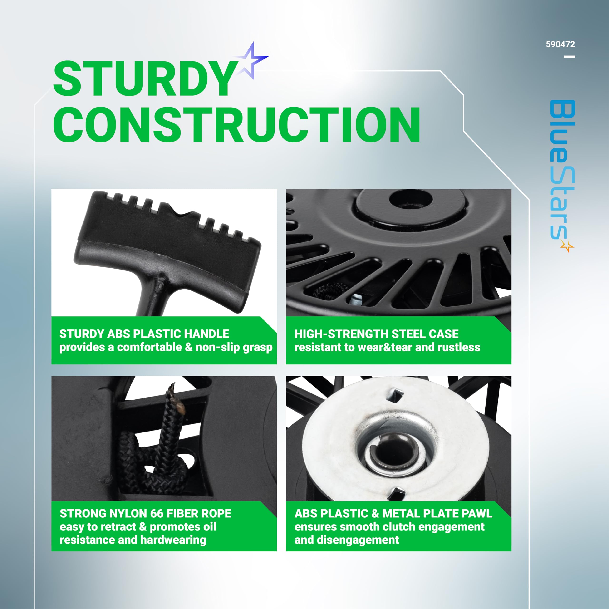BlueStars compatibility label confirms broad Tecumseh fit and torque ready design.