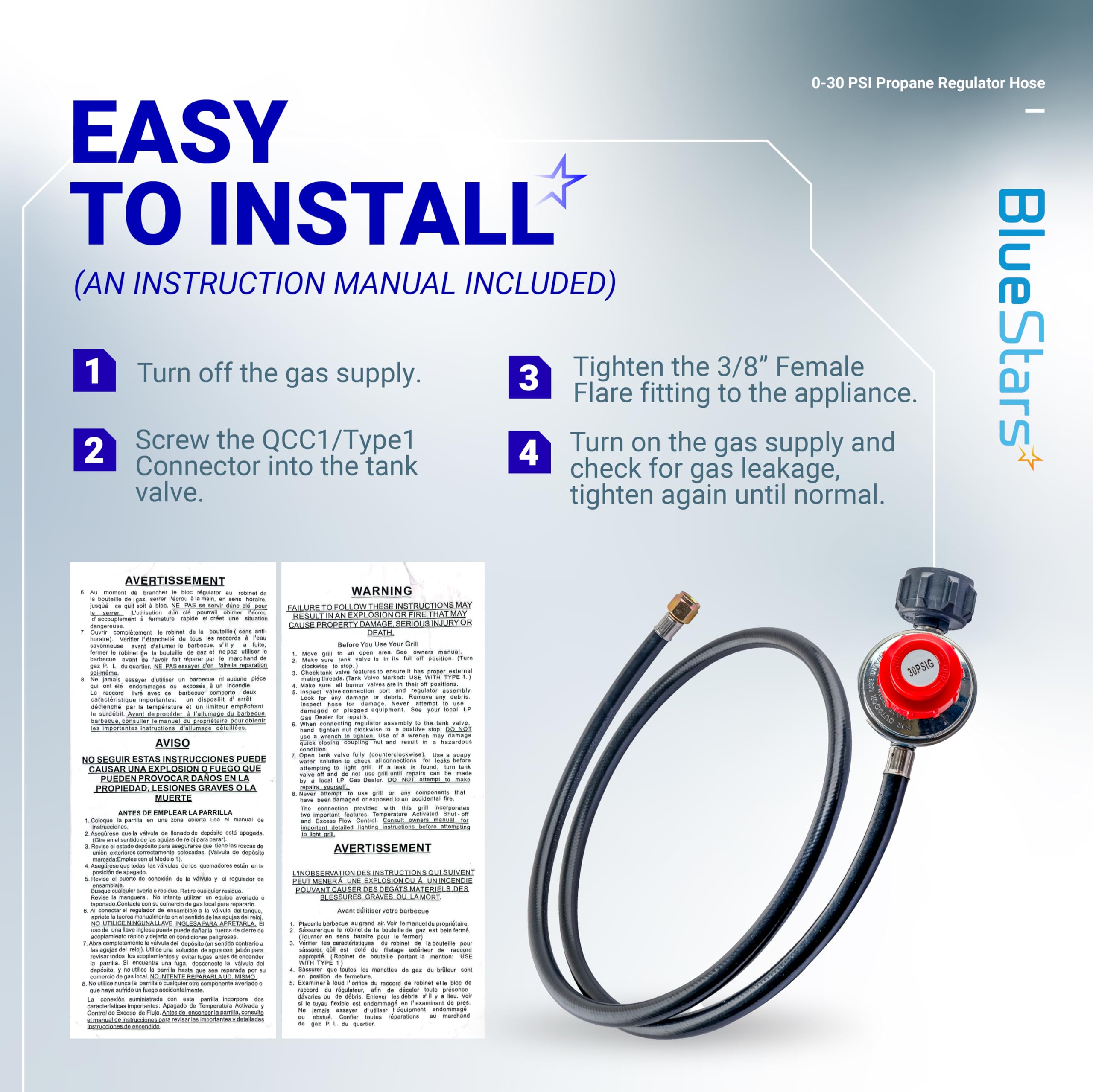 BlueStars weather-resistant hose layer protects against outdoor conditions.