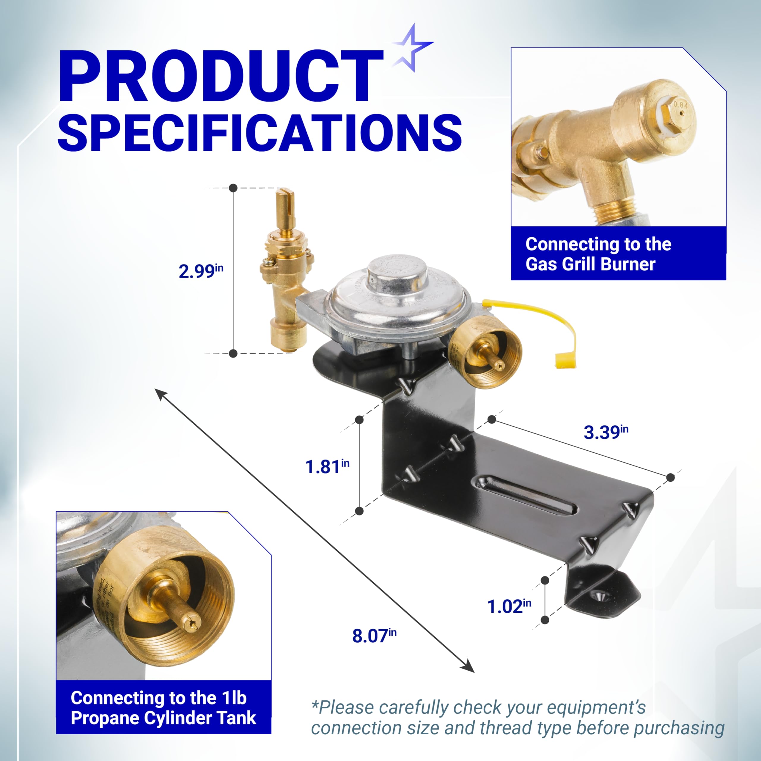 BlueStars valve regulator assembly with mounting bracket designed for Weber Q1000/Q1200