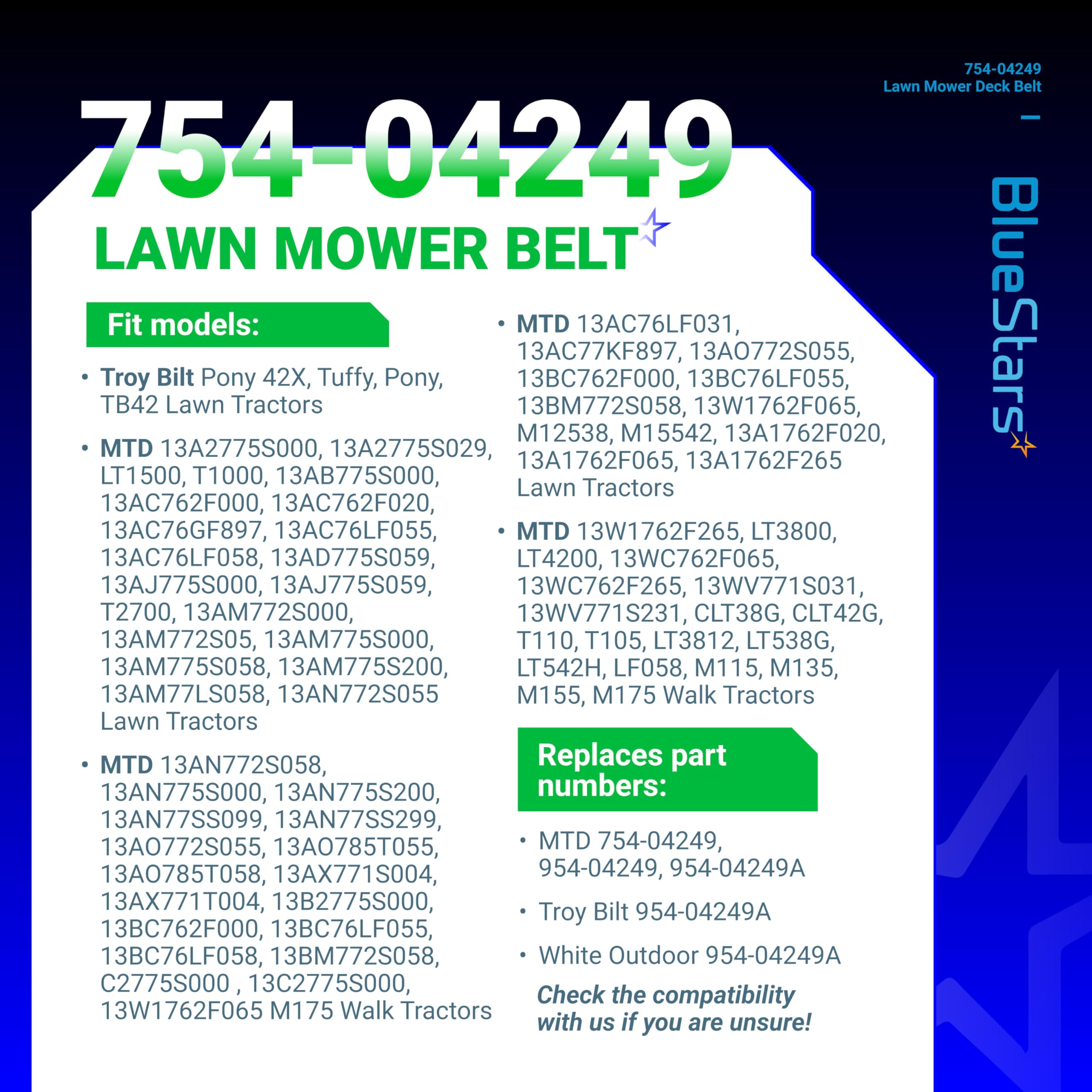 BlueStars White Outdoor 954-04249A belt designed for reliable tractor performance