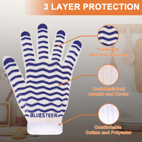 BLUESTEER five-finger design offers flexible control when turning pans or manipulating tools.