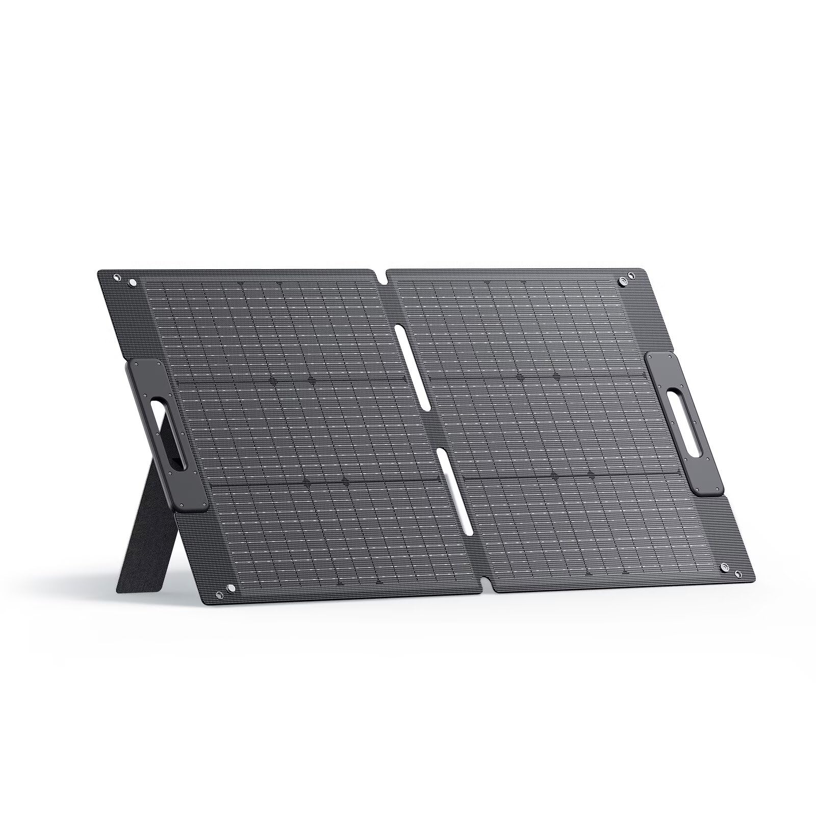 BLUETTI 100W solar panel folded for easy transport, ideal for RV trips.