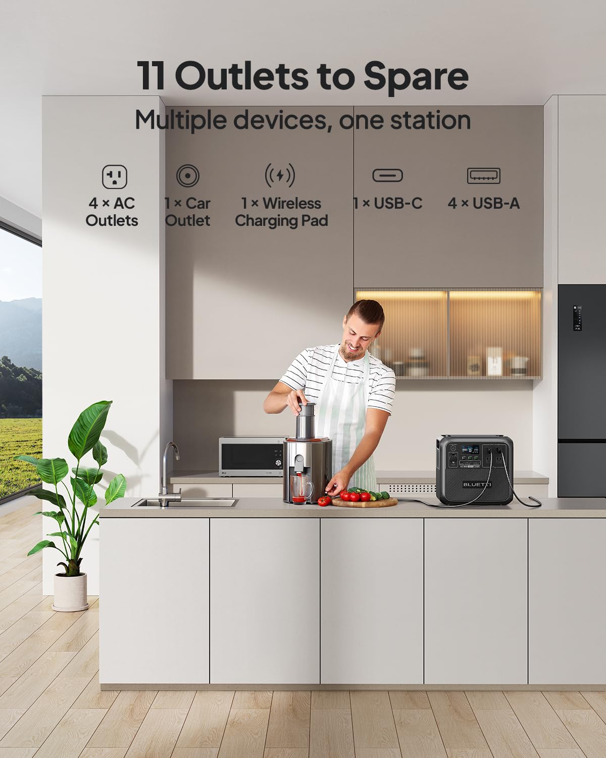 BLUETTI AC180 eight outlets powering multiple devices