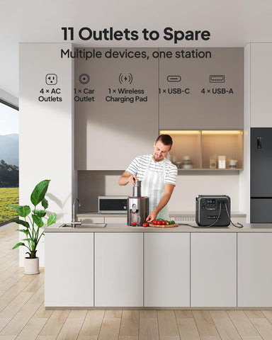 BLUETTI AC180 eight outlets powering multiple devices