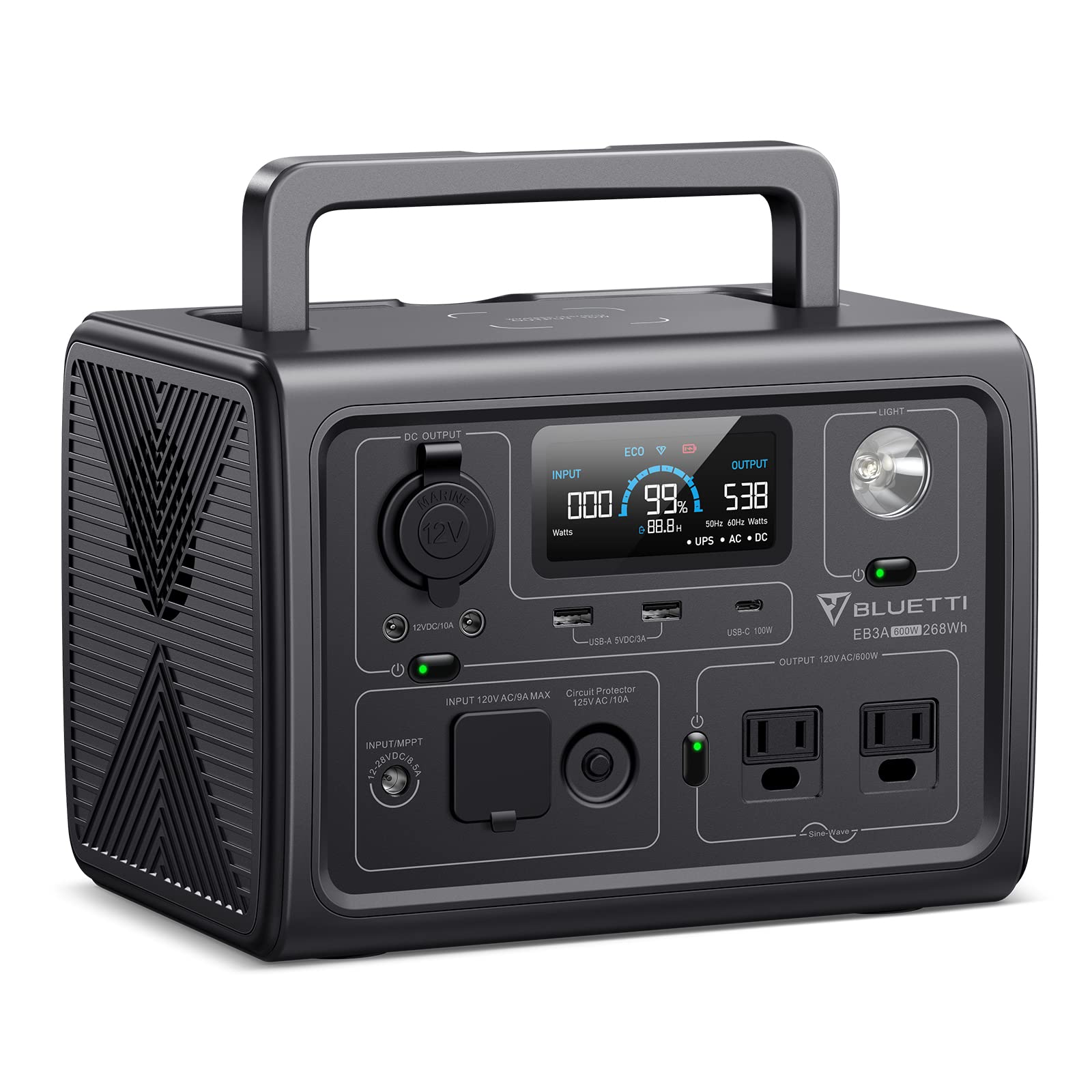 BLUETTI EB3A 268Wh LiFePO4 battery powers off-grid setups efficiently.
