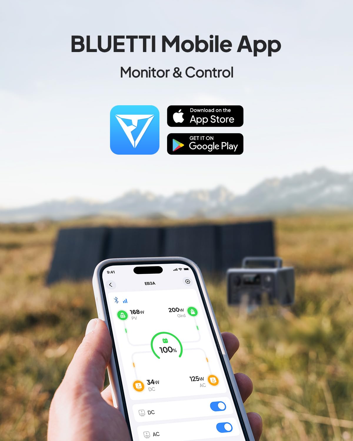 BLUETTI EB3A includes AC and solar charging cables for easy setup.
