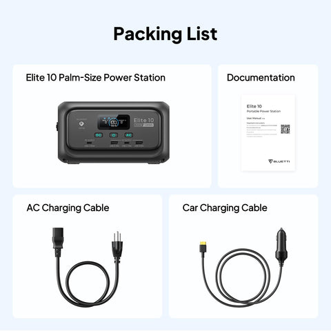 BLUETTI Elite 10 Mini included accessories for ready use.