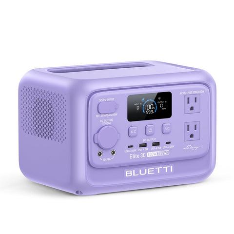 Bluetti Elite 30 V2 front view showing compact portable power for on-the-go use