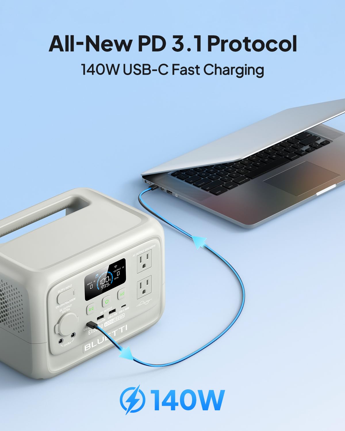 BLUETTI Elite 30 V2 380W fast wall charge for rapid recharge