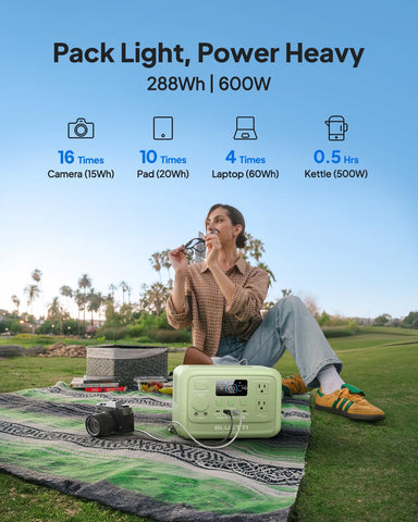 BLUETTI Elite 30V2 600W continuous power for devices.