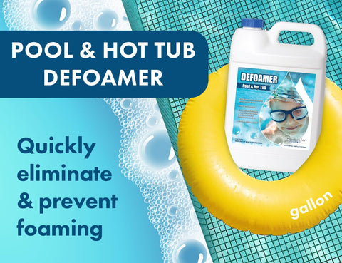 Bluewater Chemgroup foam elimination shown over a pool surface for quick cleanup