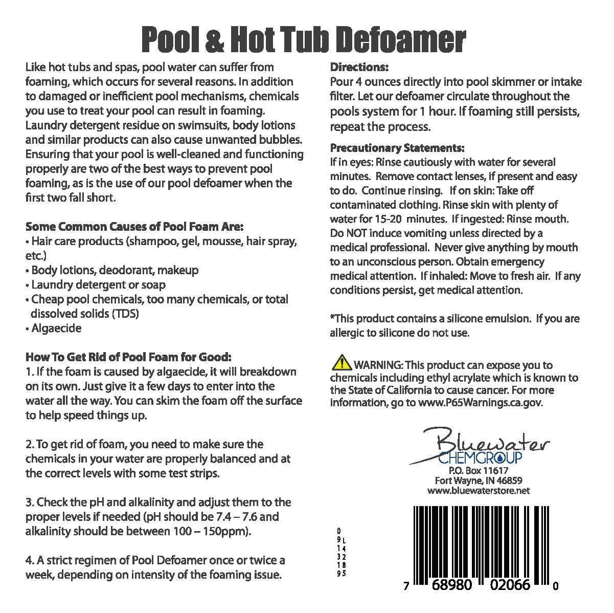 Bluewater Chemgroup defoamer action helps reduce foam with standard sanitizers nearby