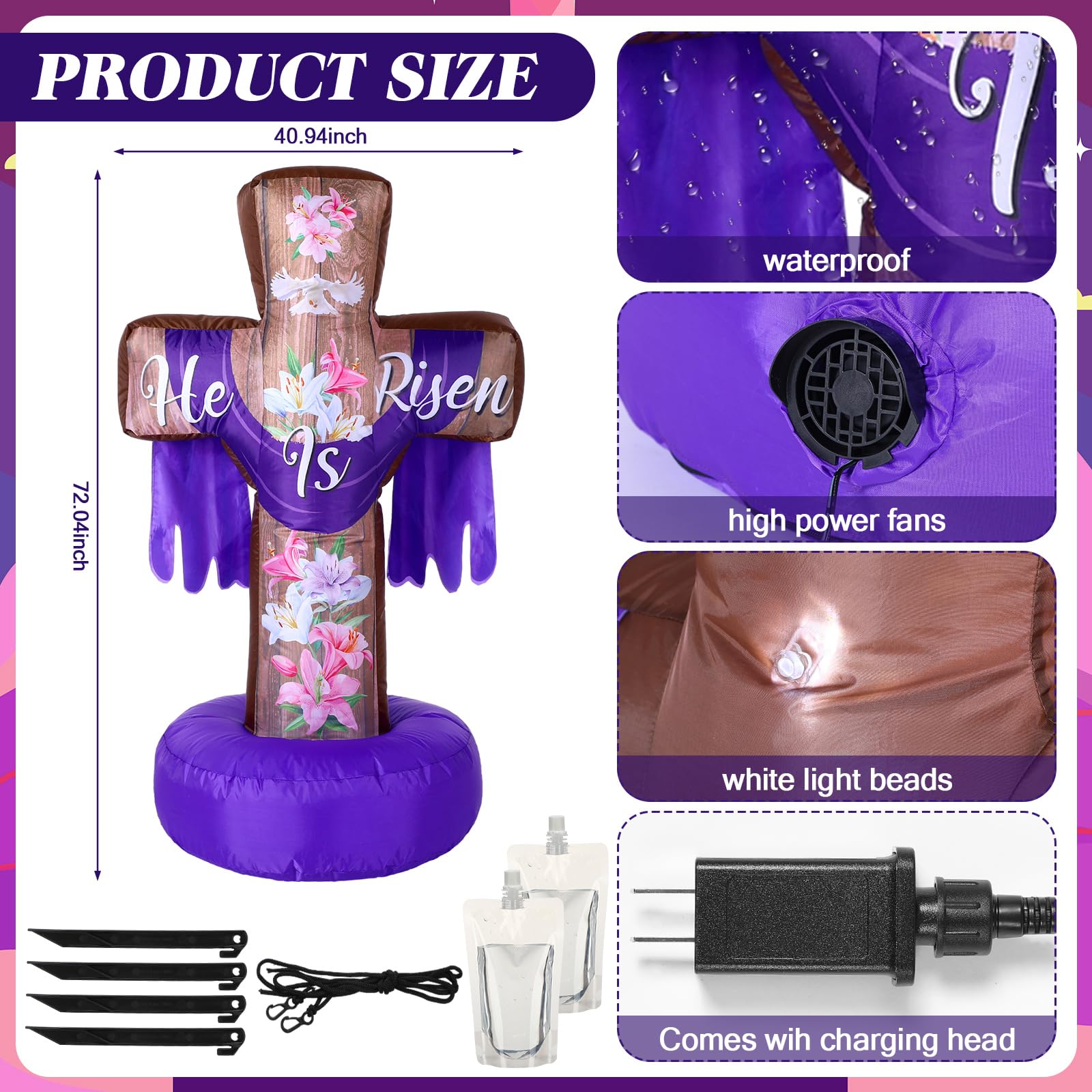Outdoor PVC Easter cross inflatable decor for yard viewing