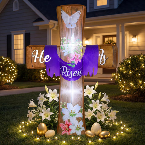 Blueweenly Easter cross at entry display for welcoming Easter ambiance.