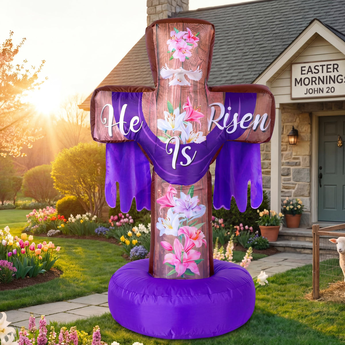 Blueweenly 6ft Easter cross inflatable for outdoor yard display with vibrant colors