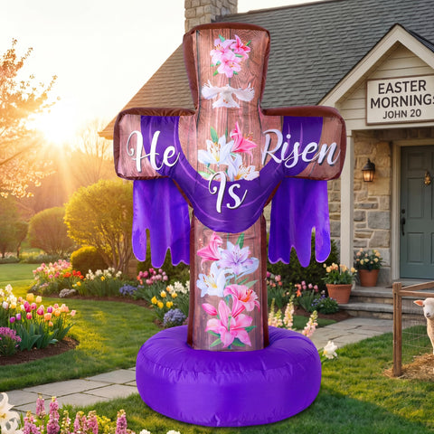 Blueweenly 6ft Easter cross inflatable for outdoor yard display with vibrant colors
