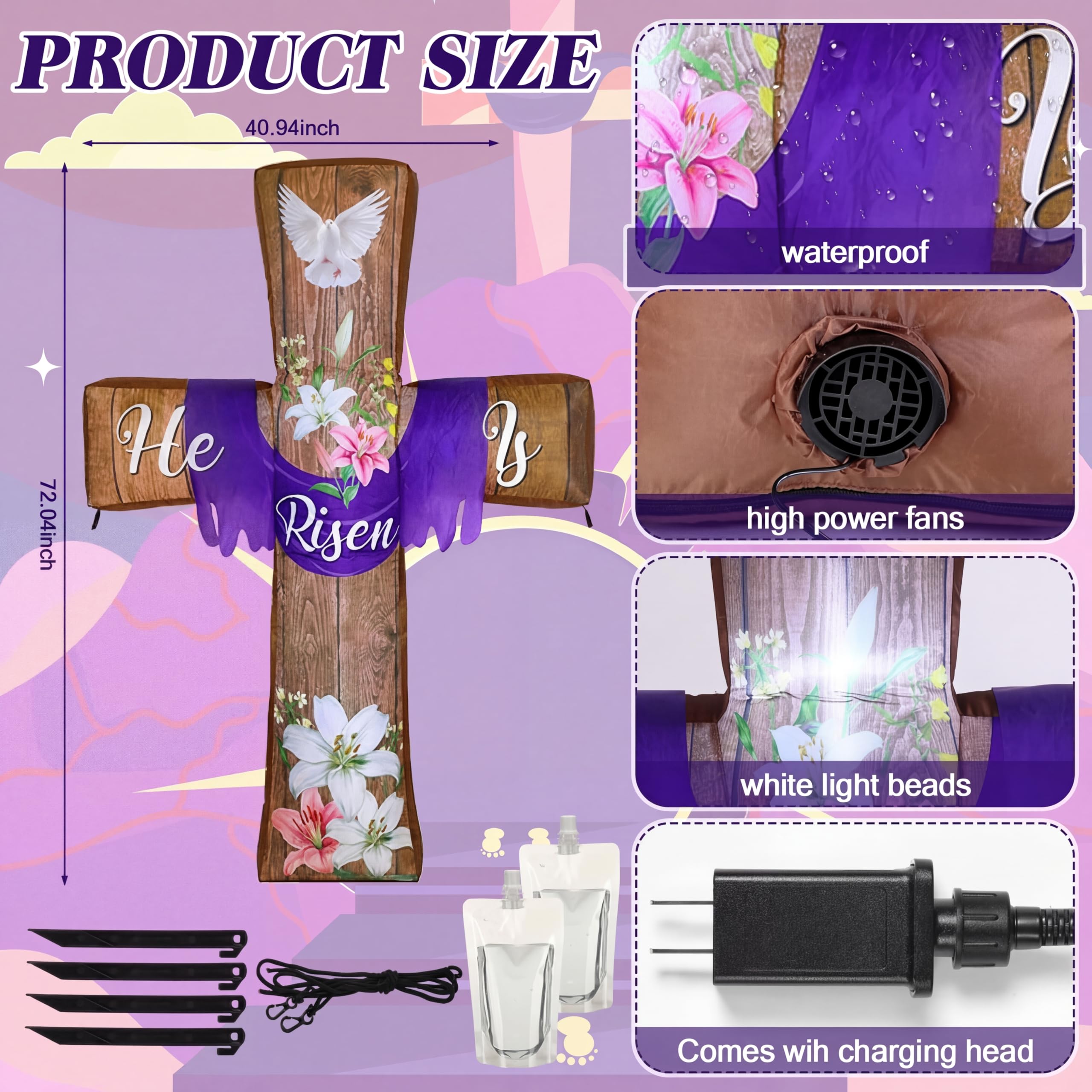 Blueweenly Easter cross with built-in LED lights for day and night visibility.
