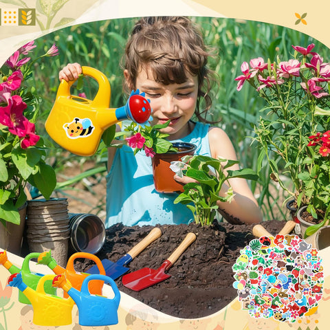 Blueweenly kid-sized shovel, rake, and trowel set support hands-on learning.
