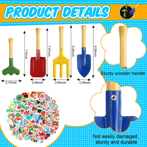 Blueweenly garden tools with wooden handles provide comfortable grip for kids.