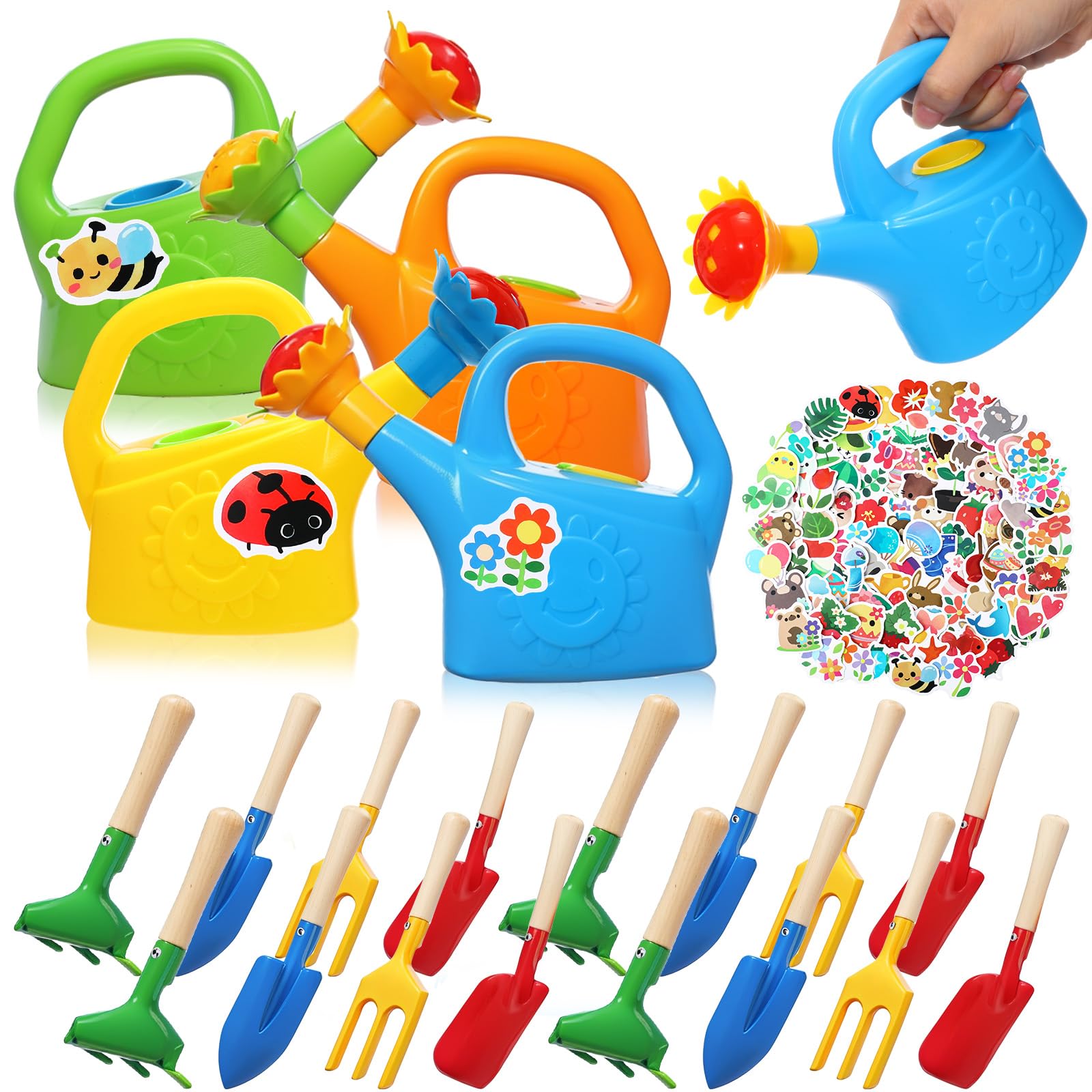 Blueweenly watering cans in vibrant colors invite kids to start watering plants.
