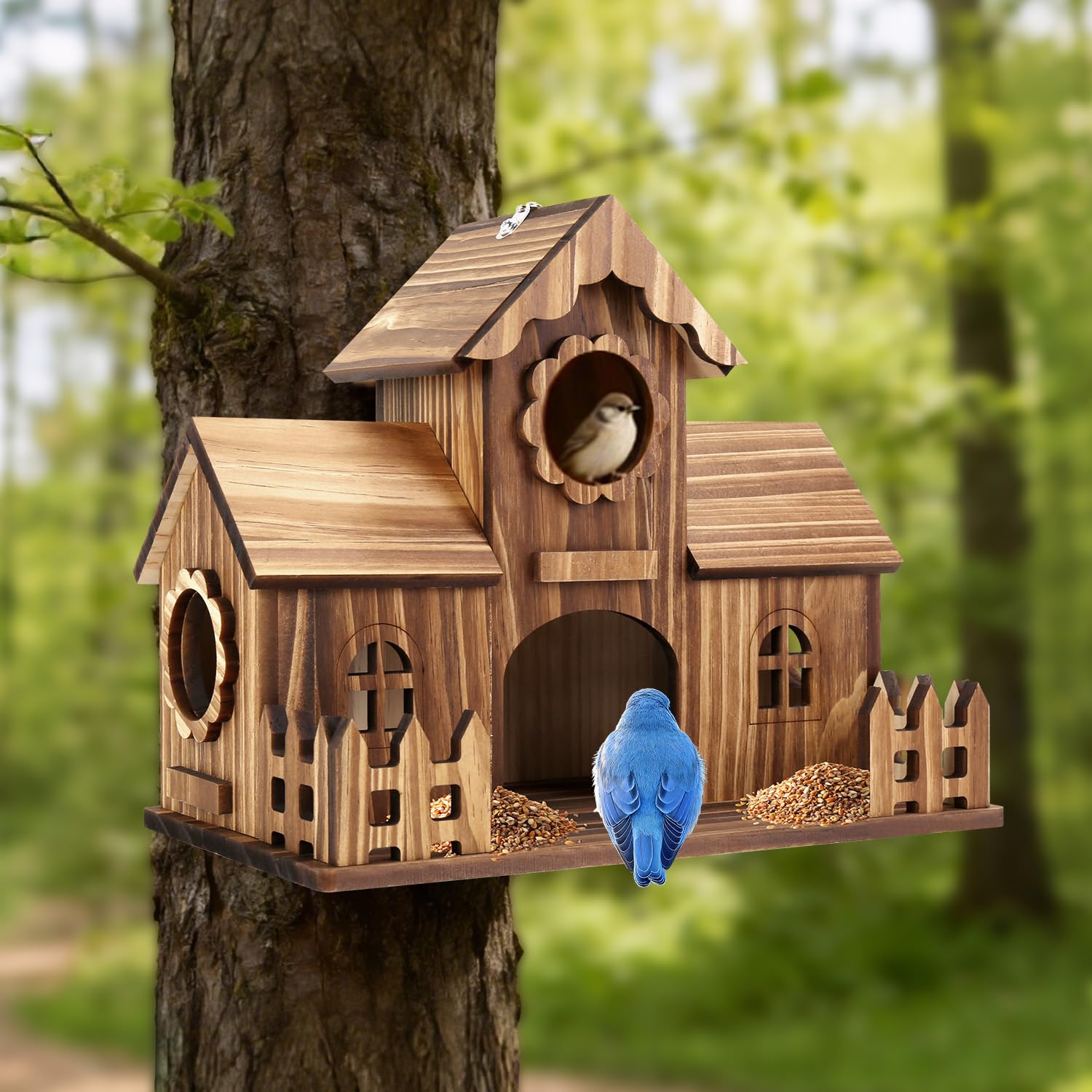 BlueYu birdhouse with exquisite exterior design attracts feathered visitors.