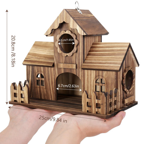 BlueYu birdhouse uses sturdy wood construction for outdoor resilience.