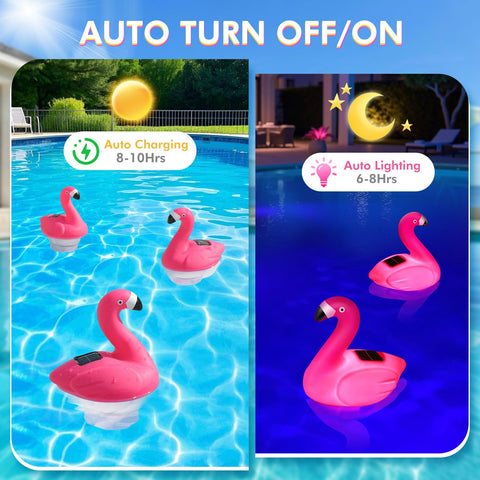 Blufree Flamingo Floater glowing during night pool parties