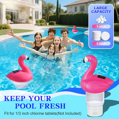 Blufree Flamingo Floater demonstrating adjustable release for precise chlorine control