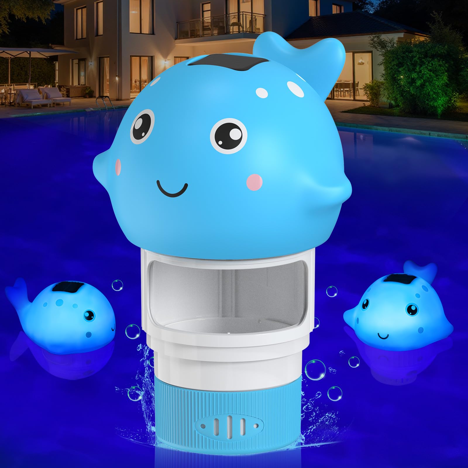 Blufree Whale chlorine floater front view showing easy dosing balance