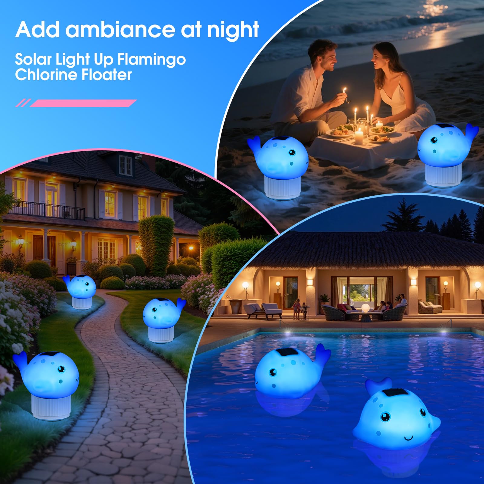 Blufree Whale chlorine floater floating in pool for steady coverage