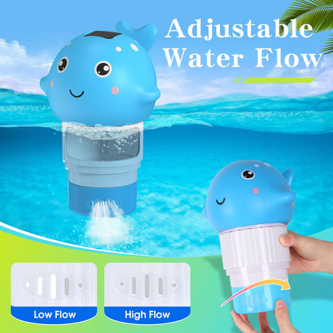 Blufree Whale chlorine floater open cap shows 3-inch tab compatibility