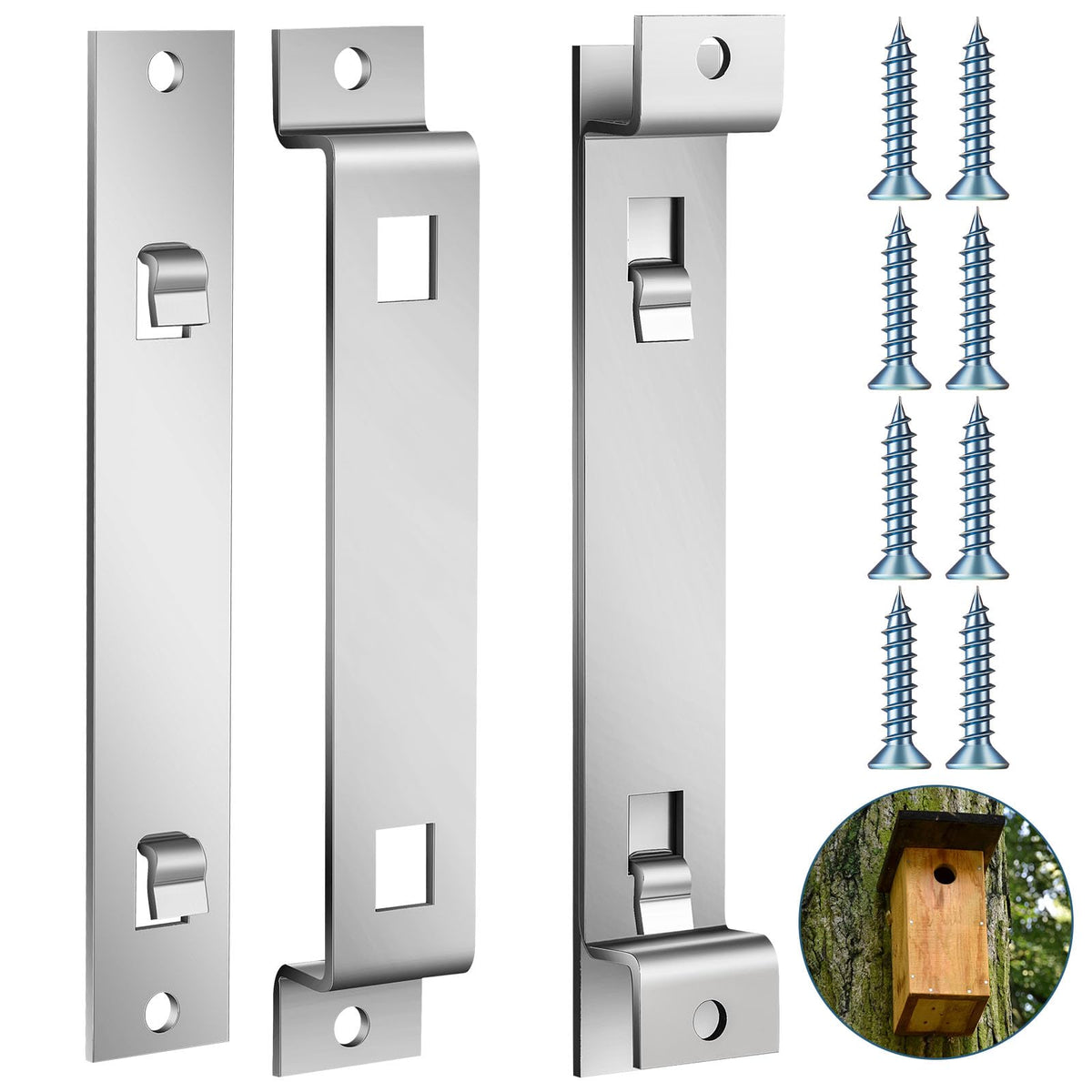 Blulu bird house bracket front view shows rust-proof galvanized steel for outdoor use