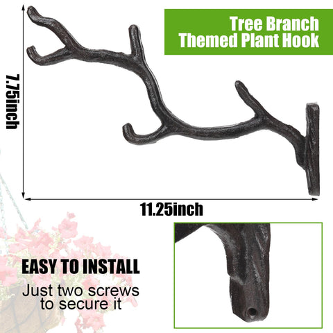 Blulu cast iron tree branch hook, sturdy wall mount for indoor or outdoor use.