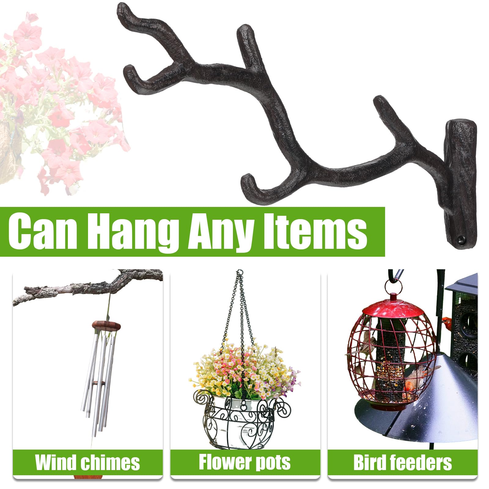 Blulu outdoor-indoor decor hook with rust brown finish adds rustic charm.