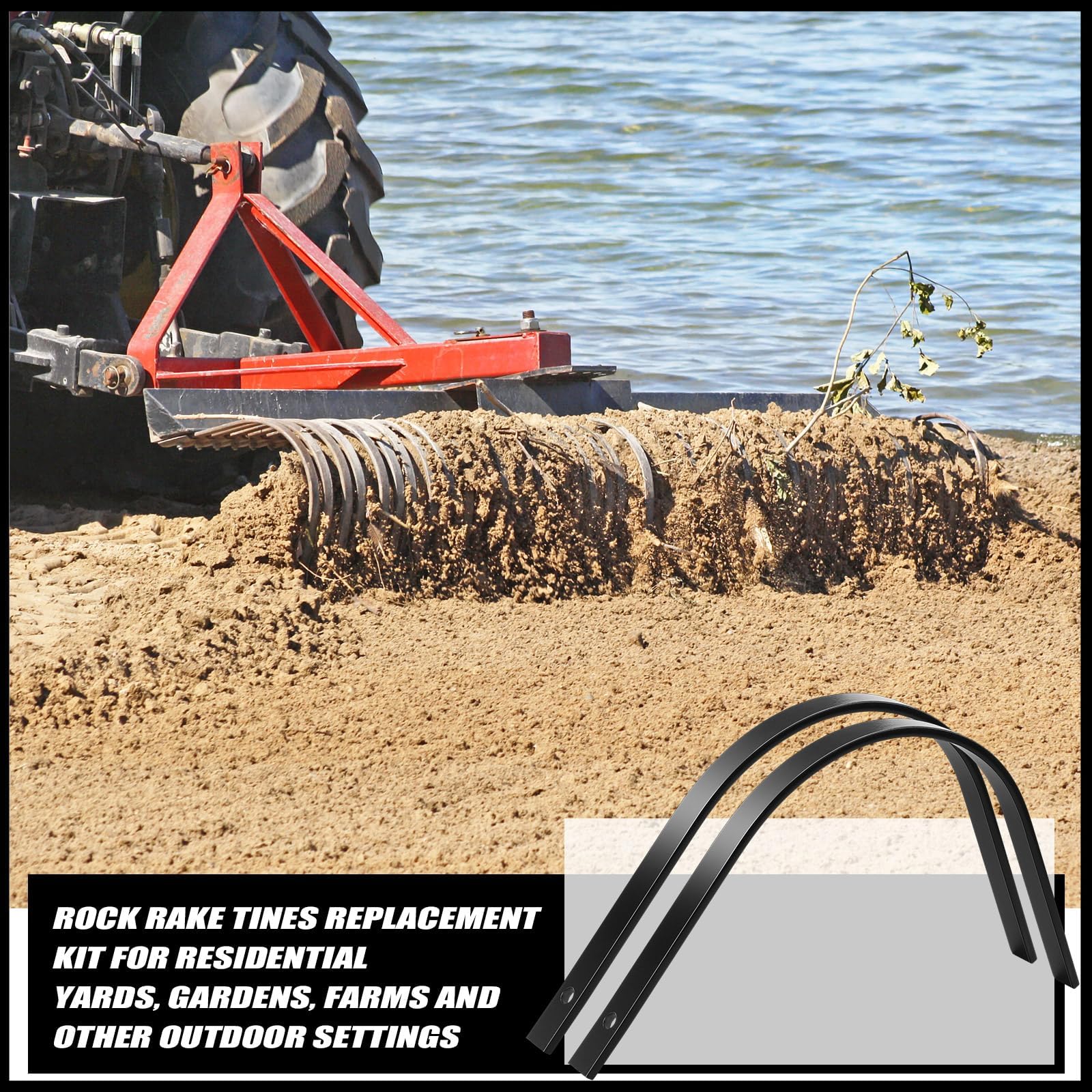 Blulu installation steps showing easy tine swap on a rake