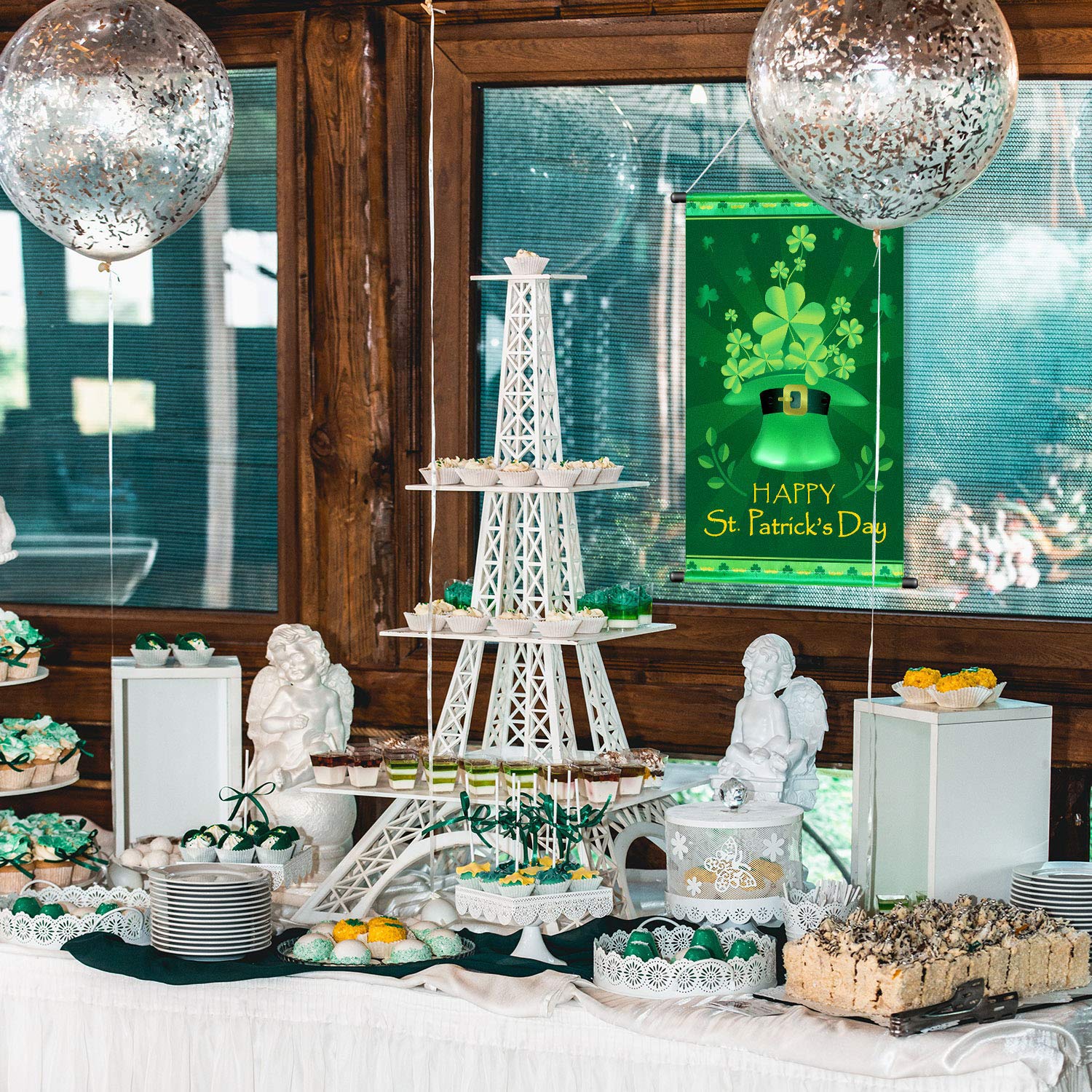 Blulu welcome sign banner features shamrocks and leprechaun accents for festive charm