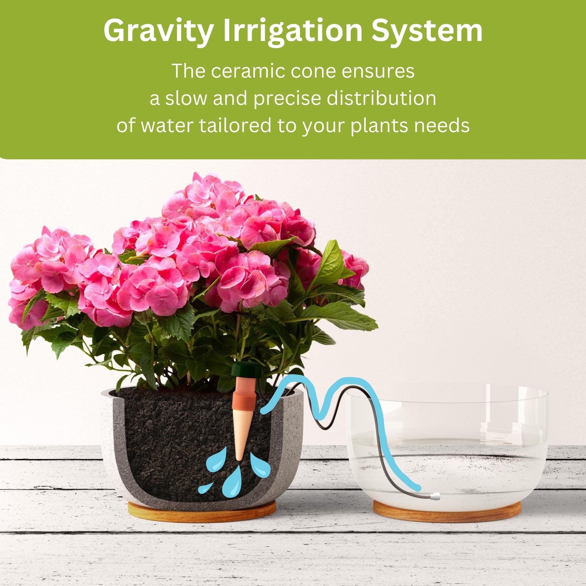 Blumat Classic cone and siphon mechanism sustains root-zone moisture