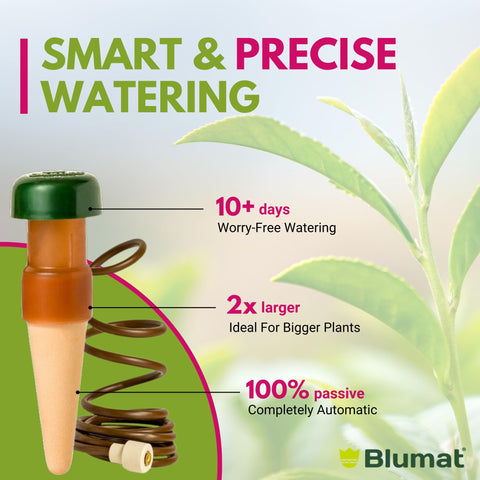 Blumat Classic XL in-pot setup demonstrates quick 15-minute installation for consistent moisture.