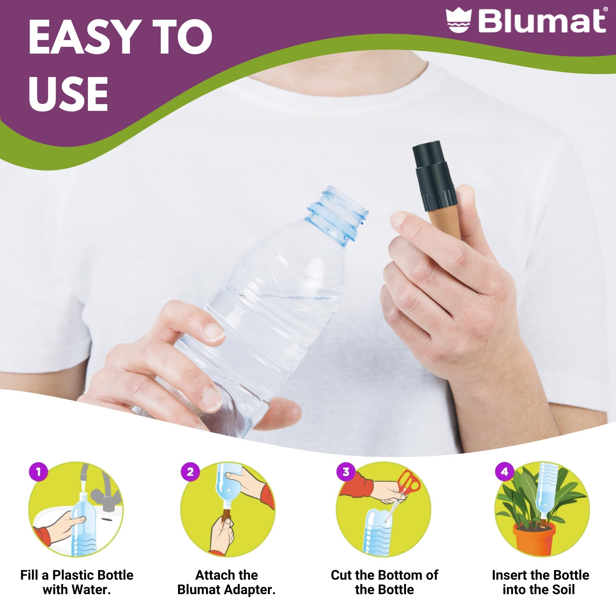 Blumat quick-attach bottle connection for fast, simple setup