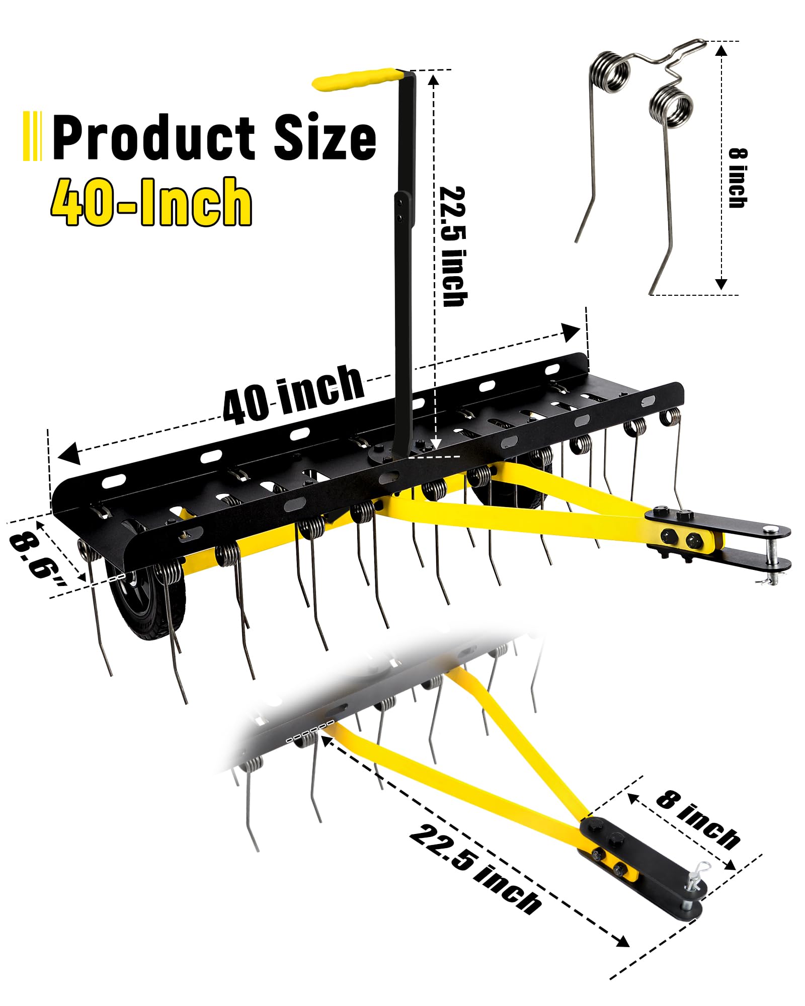 BlumeTrec 20 spring-steel tines lift thatch effectively.