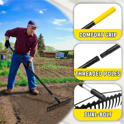 BlumeTrec long 68-inch handle reduces back strain during use.