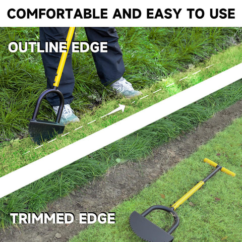 BlumeTrec edger with ergonomic T-grip for balanced leverage while edging.
