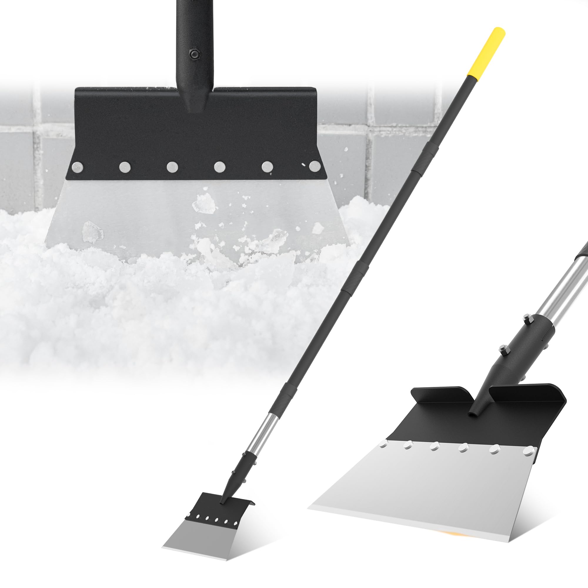 BlumeTrec flat shovel ice scraper 60inch clears ice efficiently on driveways.