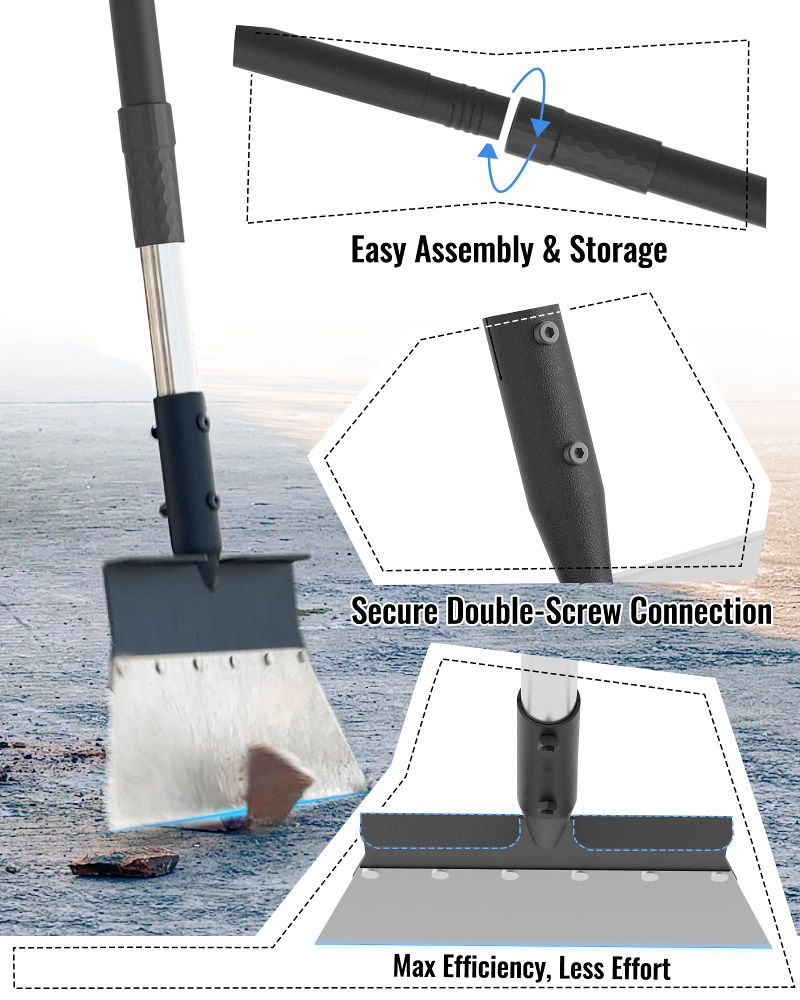 Broad 11 inch blade speeds cleaning of patio cracks and mossy surfaces.