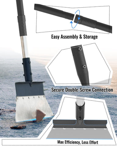 Broad 11 inch blade speeds cleaning of patio cracks and mossy surfaces.