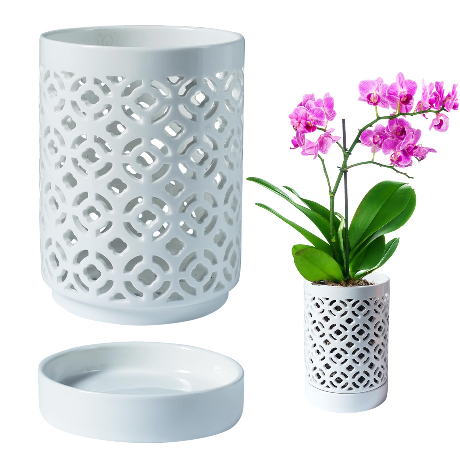 Blumiger Orchid Pot 4inch outer view shows durable white ceramic finish for indoor use.